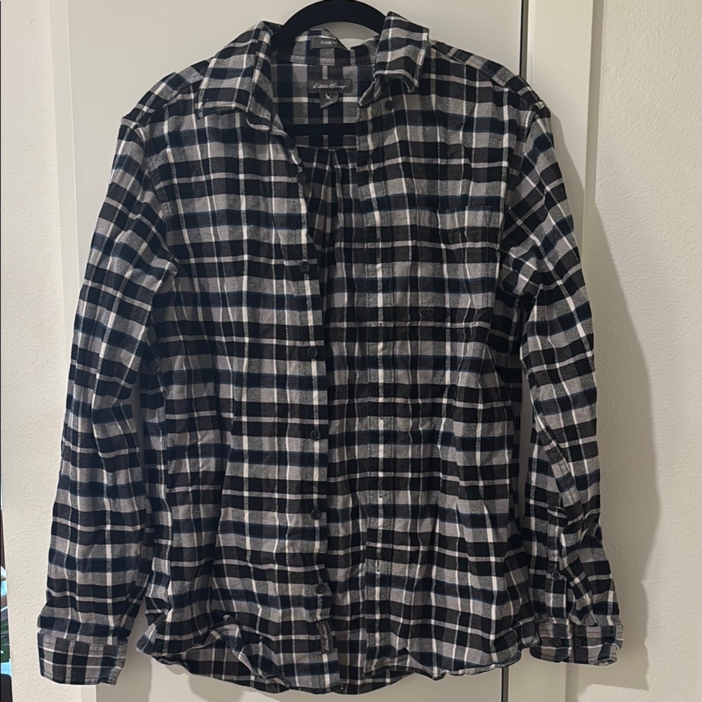 Eddie Bauer Men's Black and White Plaid button shirt size large